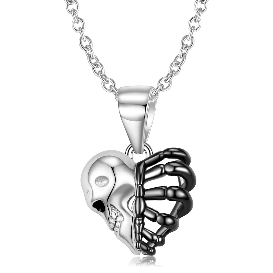 Skull & Ribs Heart sterling silver pendant necklace