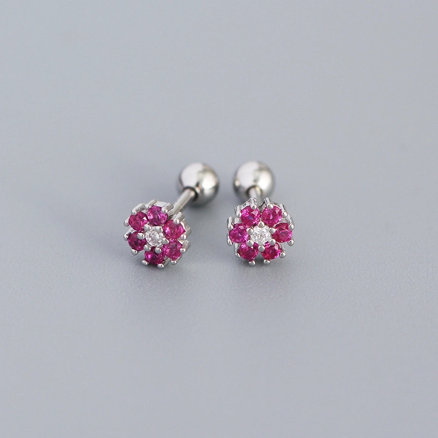 flower sterling silver zircon ear studs