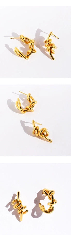 Exaggerated C Shape Asymmetrical Brass 24K Gold Plated Earrings