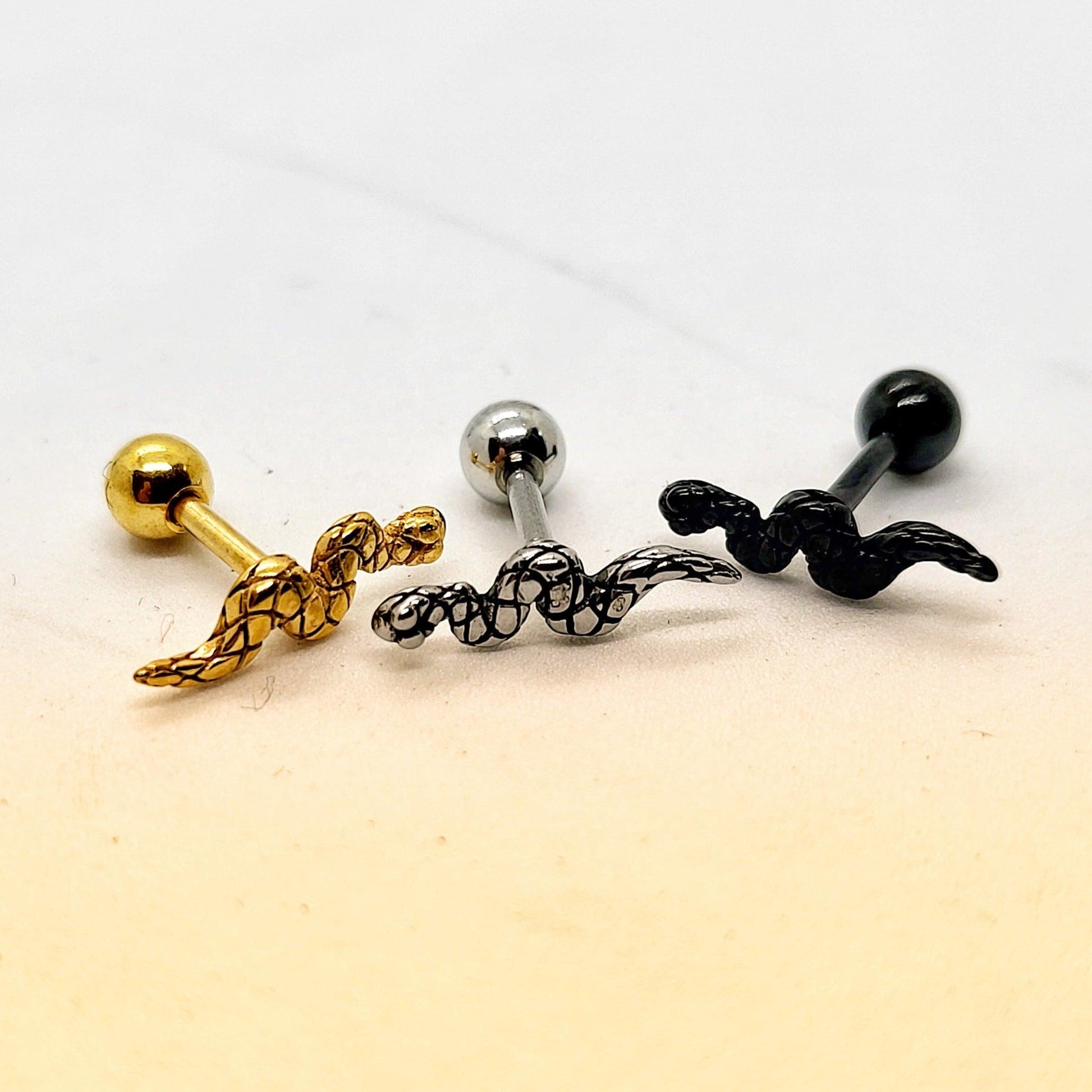 Snake Stainless Steel Ear Studs - Pretty Savage Jewellery