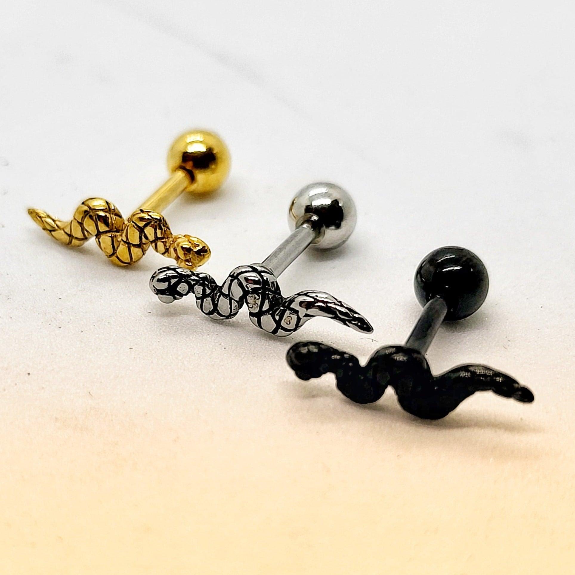 Snake Stainless Steel Ear Studs - Pretty Savage Jewellery