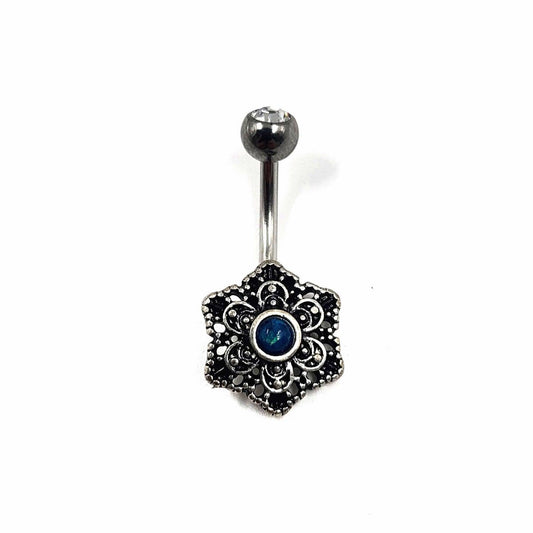 Mandala Vintage Retro Style Blue Gem Belly Bar Navel Bar - Pretty Savage Jewellery