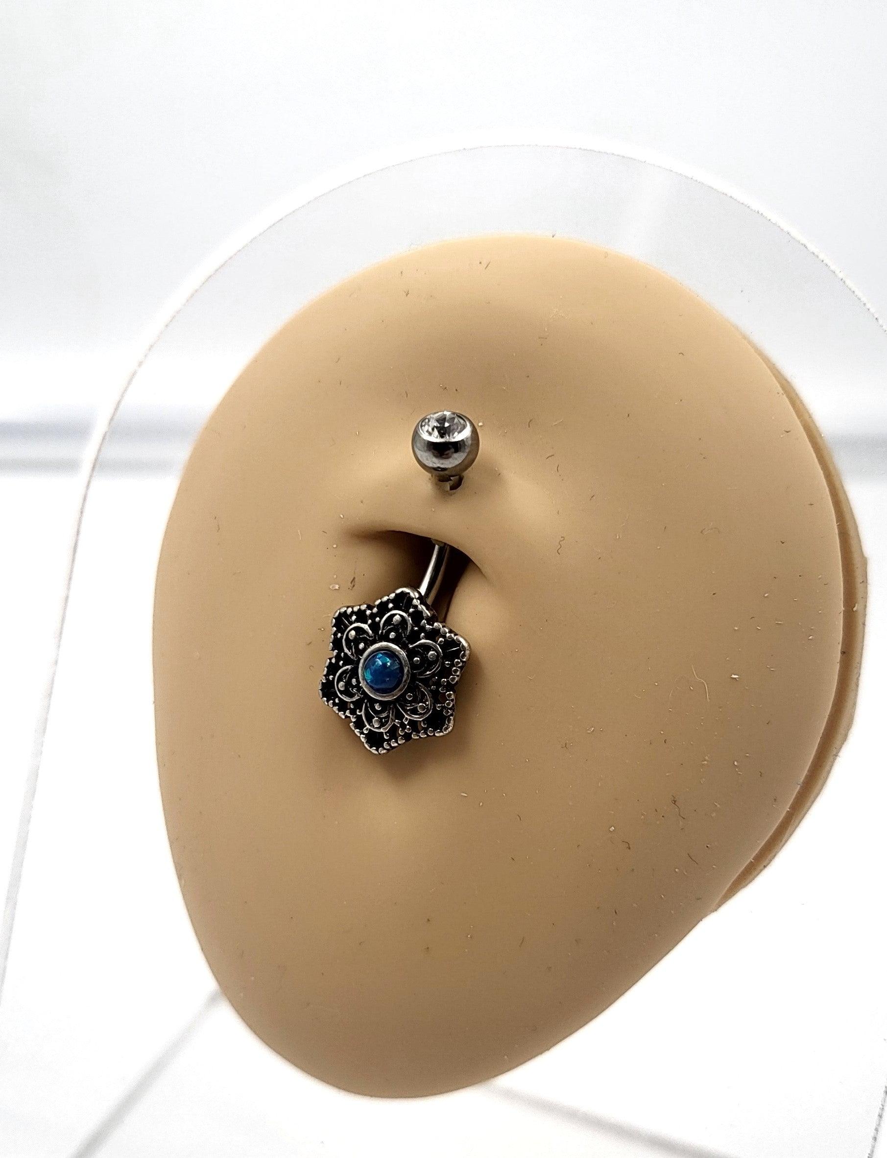 Mandala Vintage Retro Style Blue Gem Belly Bar Navel Bar - Pretty Savage Jewellery