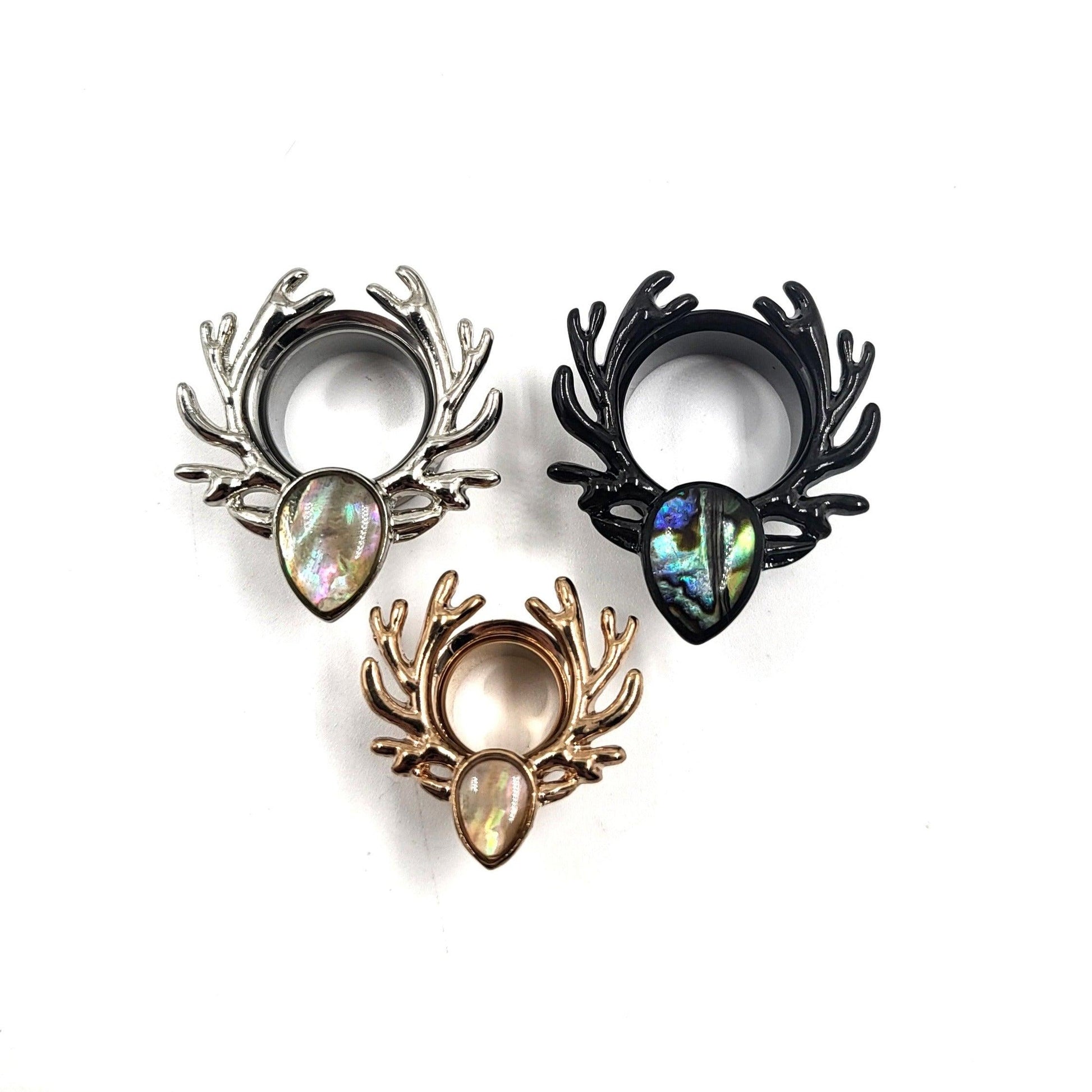 Deer Antlers Ear Plug Black Opal Flux Ear Tunnel Body Jewellery Plug Ear Stretcher Black - Pretty Savage Jewellery