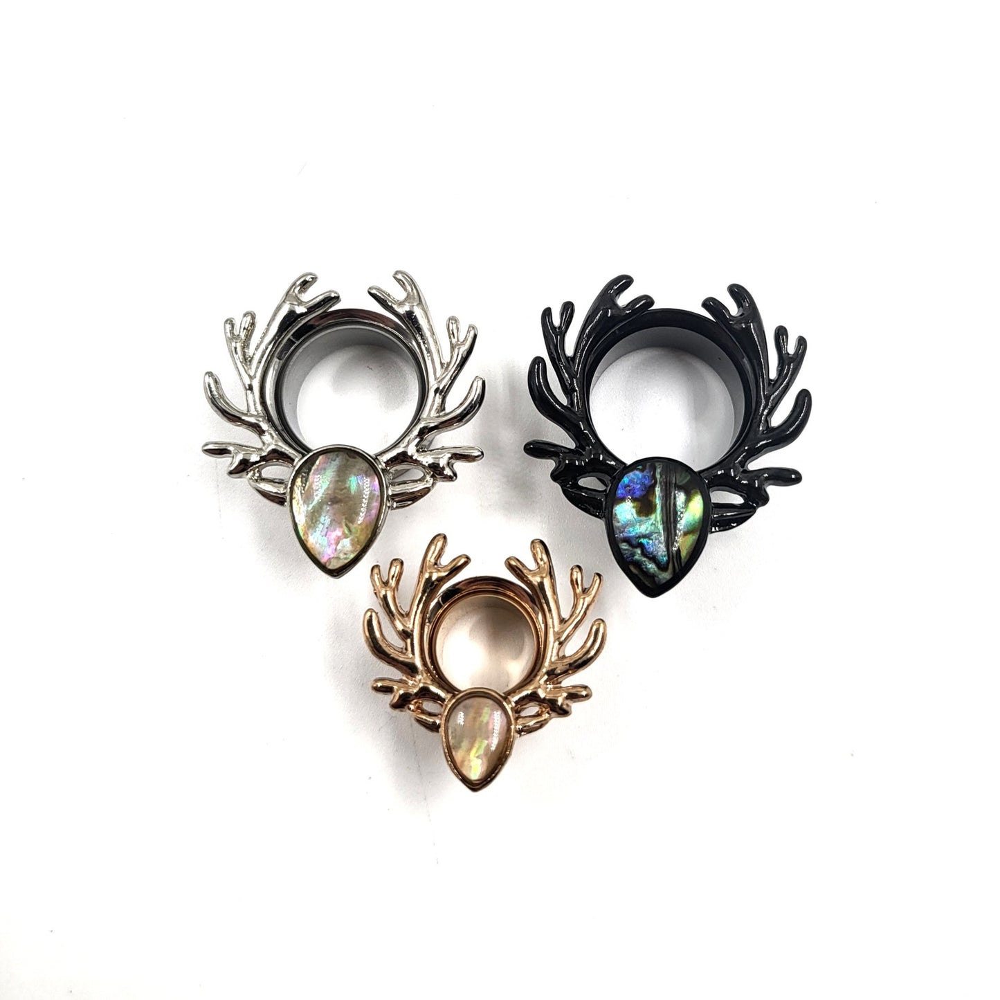 Silver Deer Antlers Ear Plug Opal Ear Tunnel - Pretty Savage Jewellery