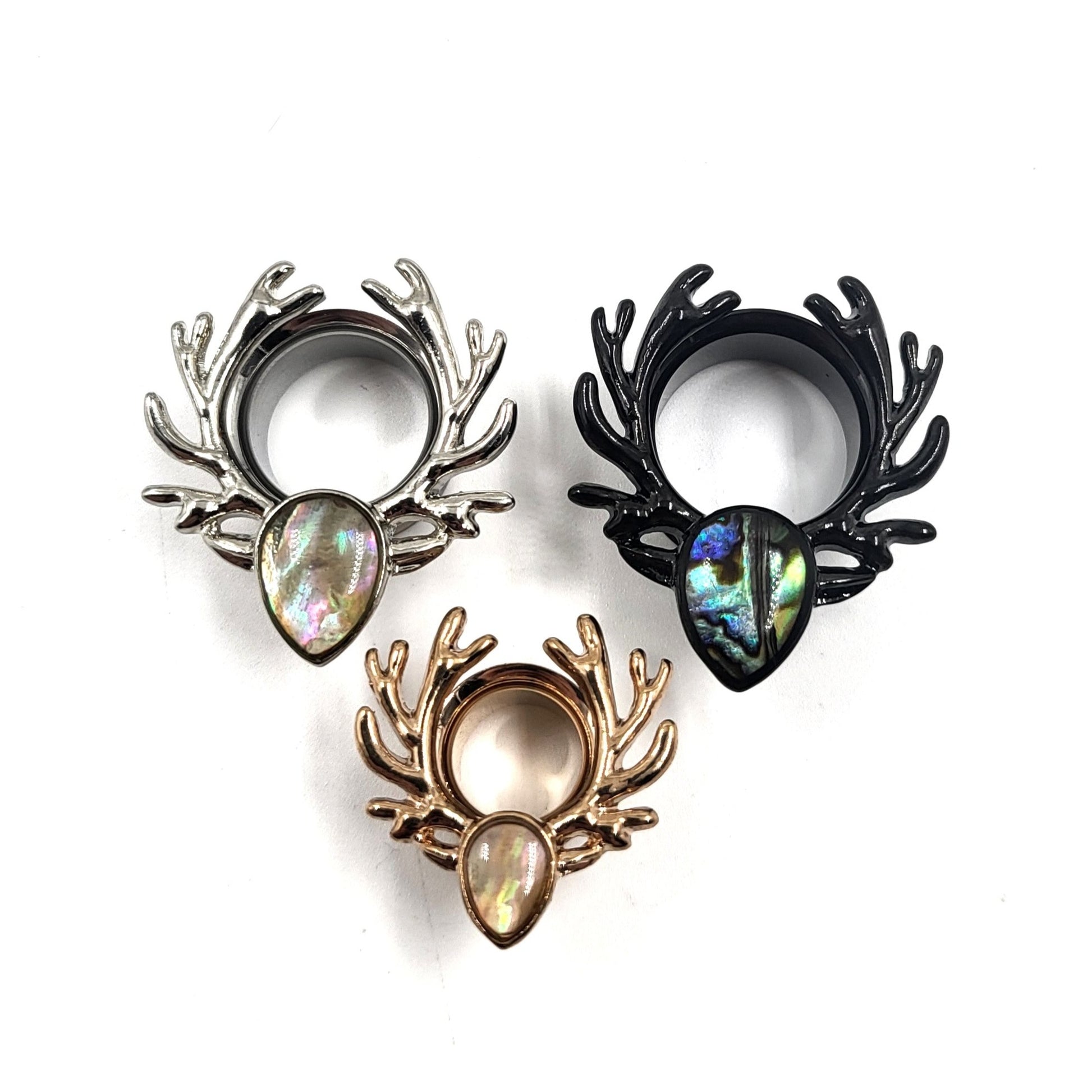 Rose Gold Deer Antlers Ear Plug Opal Ear Tunnel - Pretty Savage Jewellery