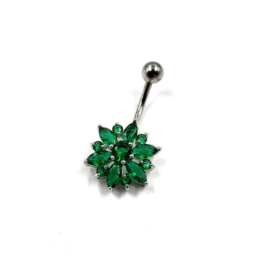 Rhinestone Flower Belly Bar Navel Bar - Pretty Savage Jewellery