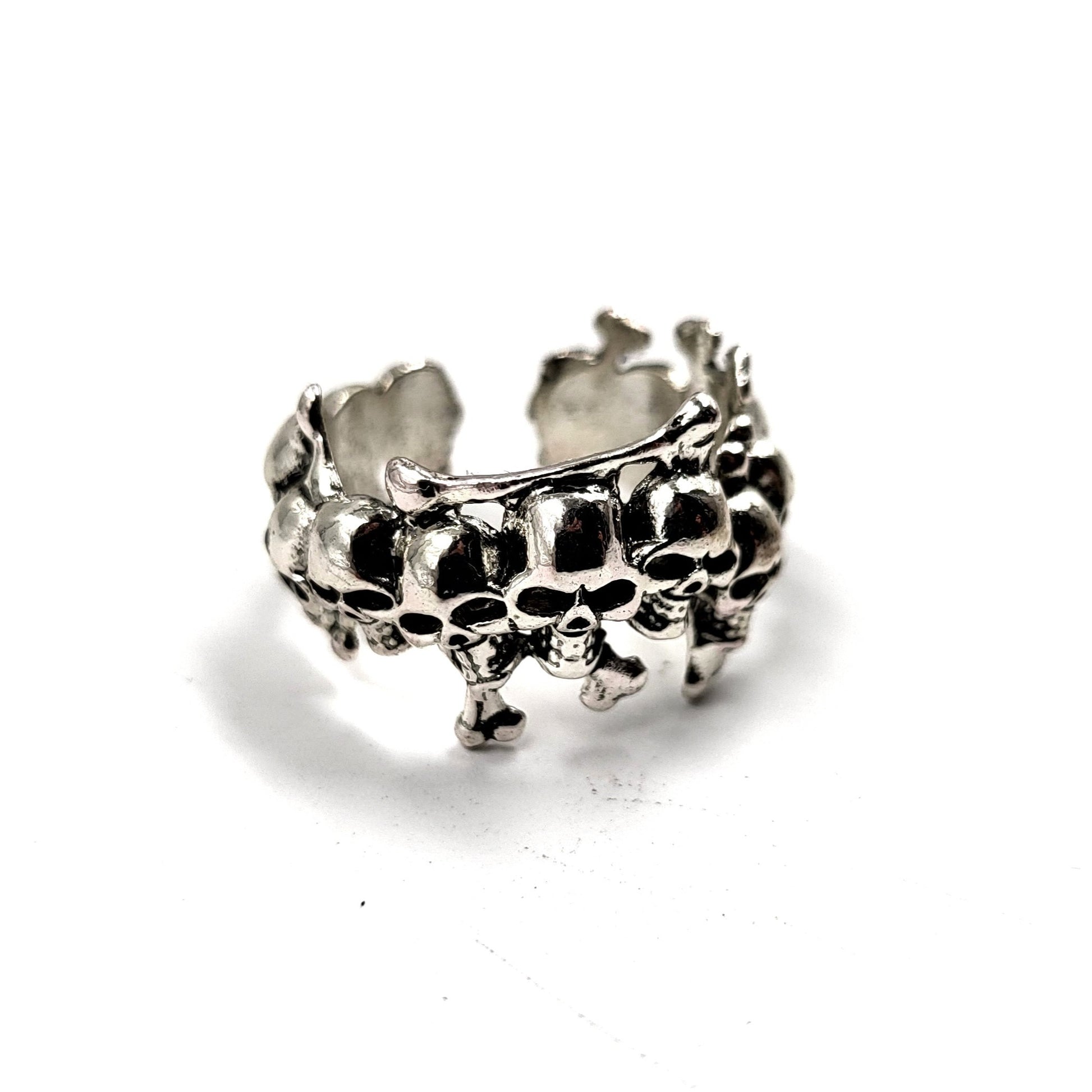 Silver Skulls And Bones Adjustable Ring - Pretty Savage Jewellery