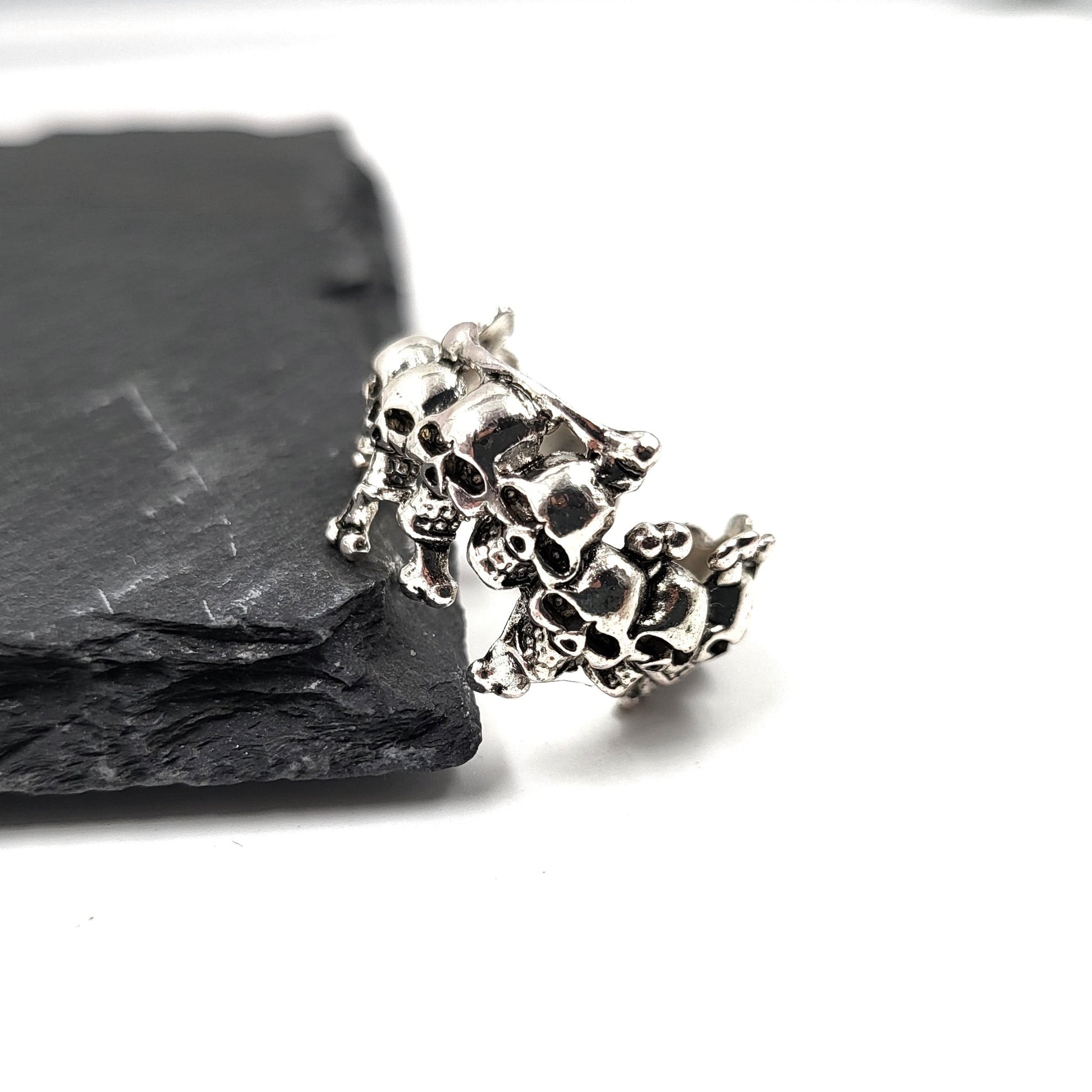 Silver Skulls And Bones Adjustable Ring - Pretty Savage Jewellery