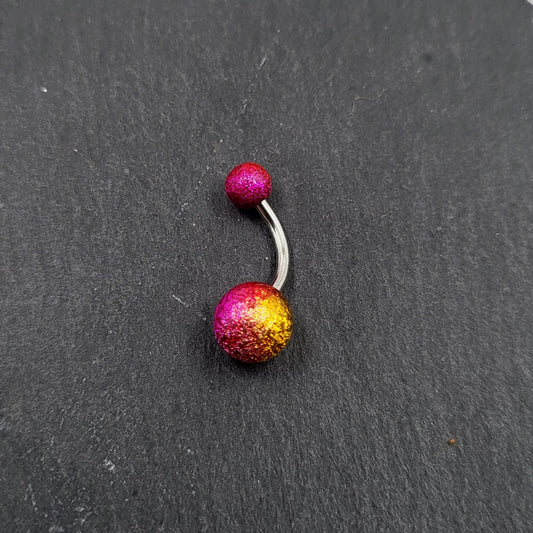 Pink & Yellow Belly Bar Stainless Steel Navel Bar Body Jewellery Belly Button Ring Piercing Jewellery - Pretty Savage Jewellery