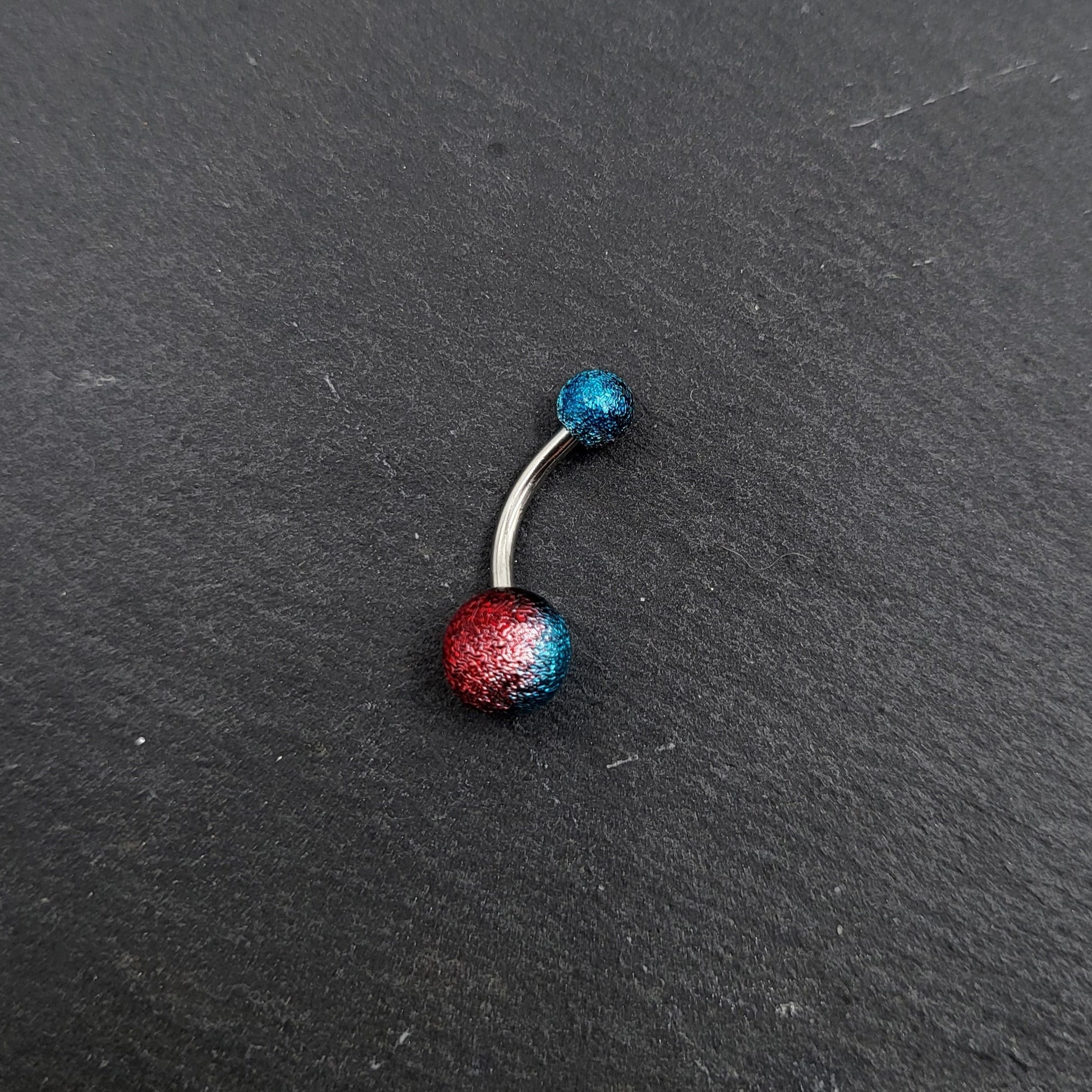 Red & Blue Belly Bar Stainless Steel Navel Bar Body Jewellery Belly Button Ring Piercing Jewellery - Pretty Savage Jewellery