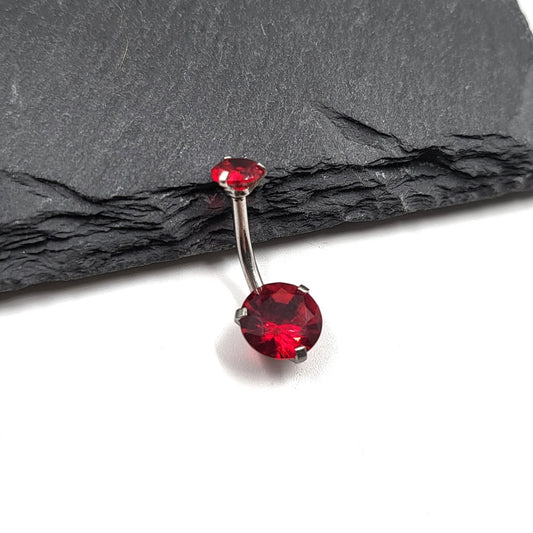 Red Gem Stone Belly Bar Body Jewellery Red Ball Navel Bar - Pretty Savage Jewellery