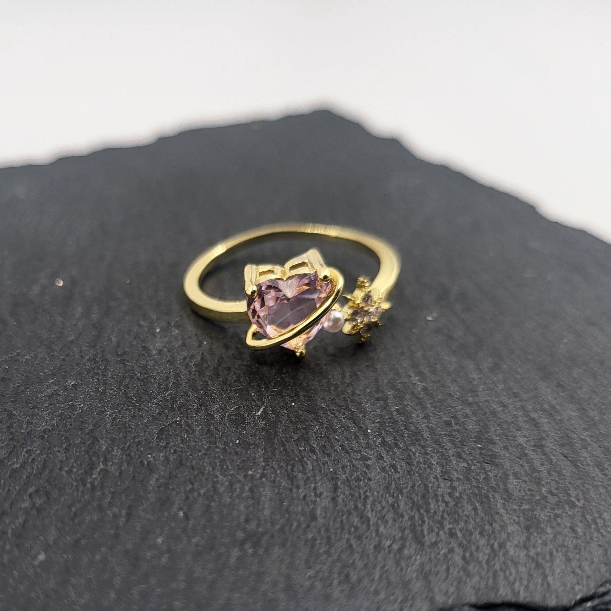 Heart & Star Ring Golden Adjustable Ring - Pretty Savage Jewellery