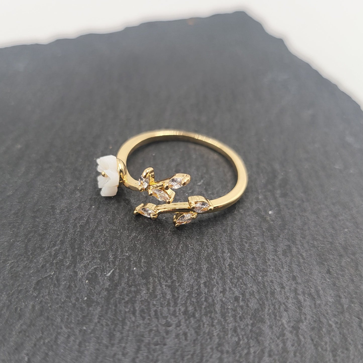 White Lotus Flower Golden Adjustable Ring - Pretty Savage Jewellery