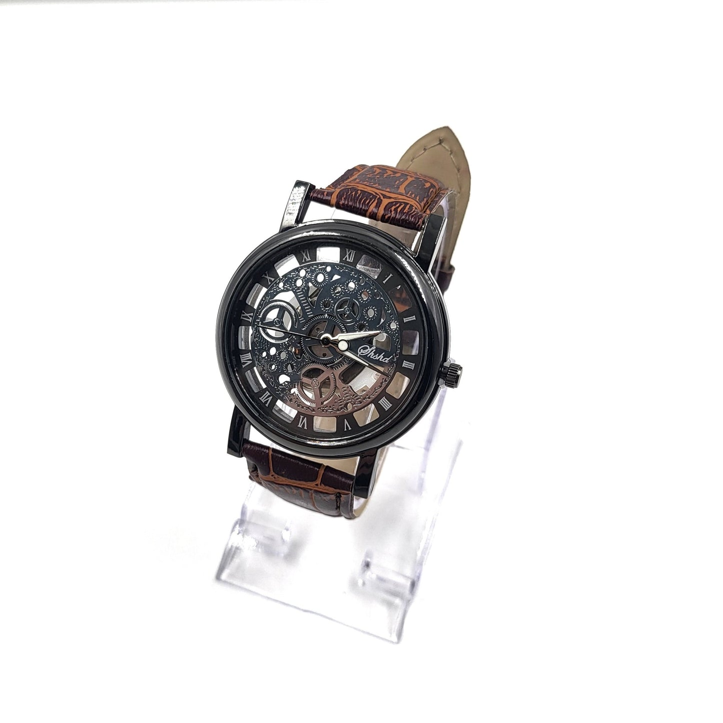 Hollow Gear Wrist Watch With Brown Band Wrist Watch - Pretty Savage Jewellery