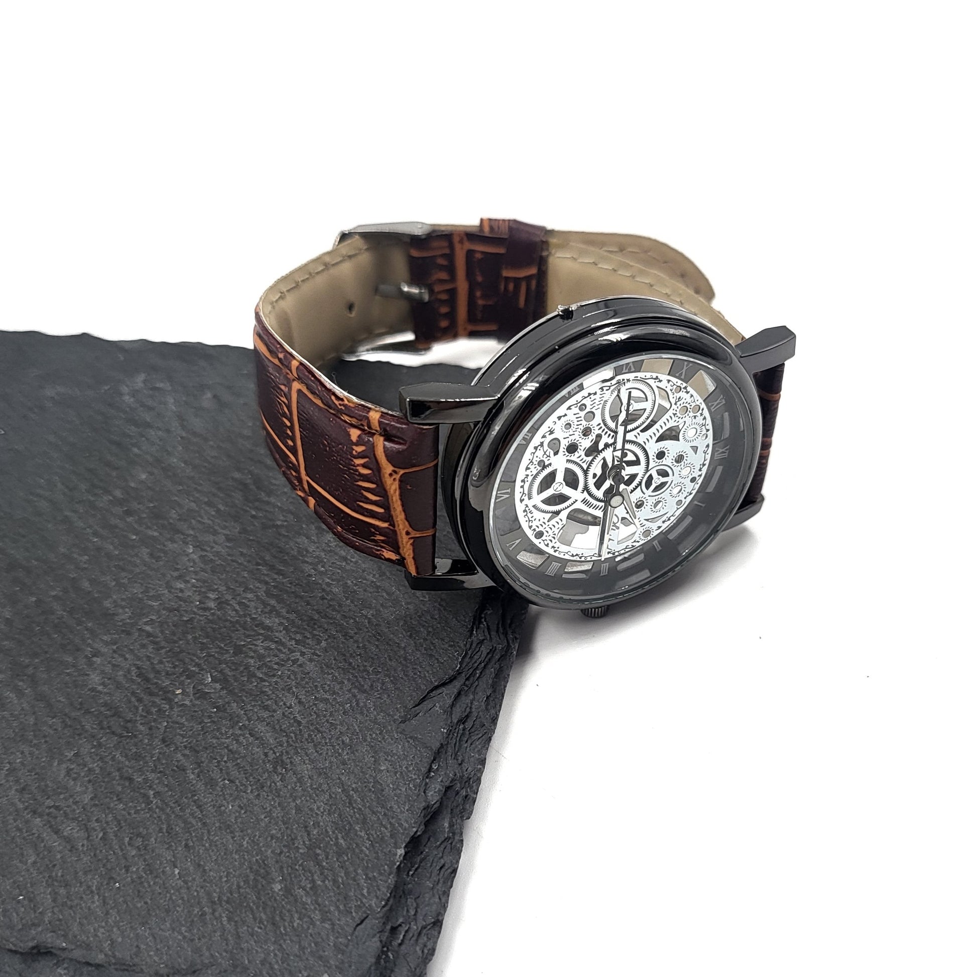 Hollow Gear Wrist Watch With Brown Band Wrist Watch - Pretty Savage Jewellery