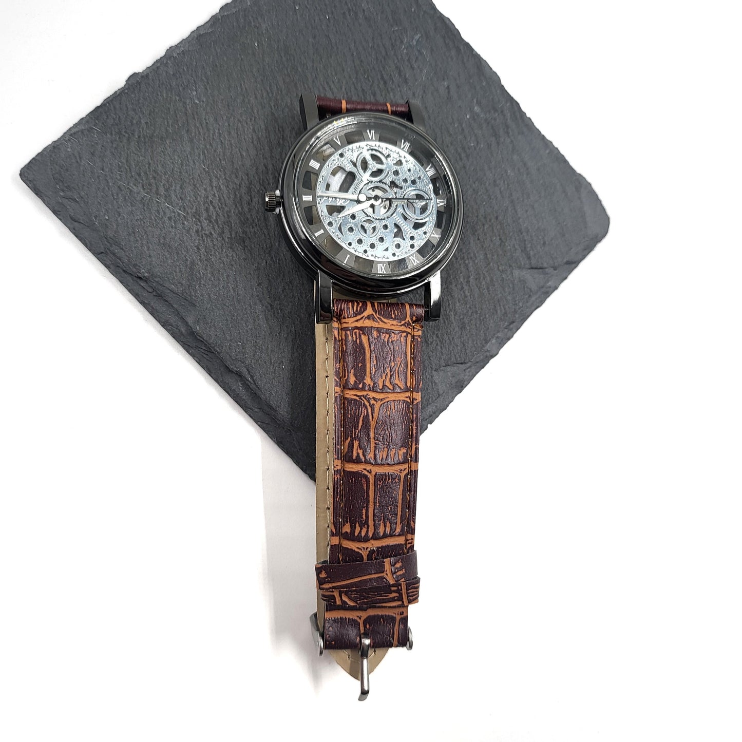 Hollow Gear Wrist Watch With Brown Band Wrist Watch - Pretty Savage Jewellery