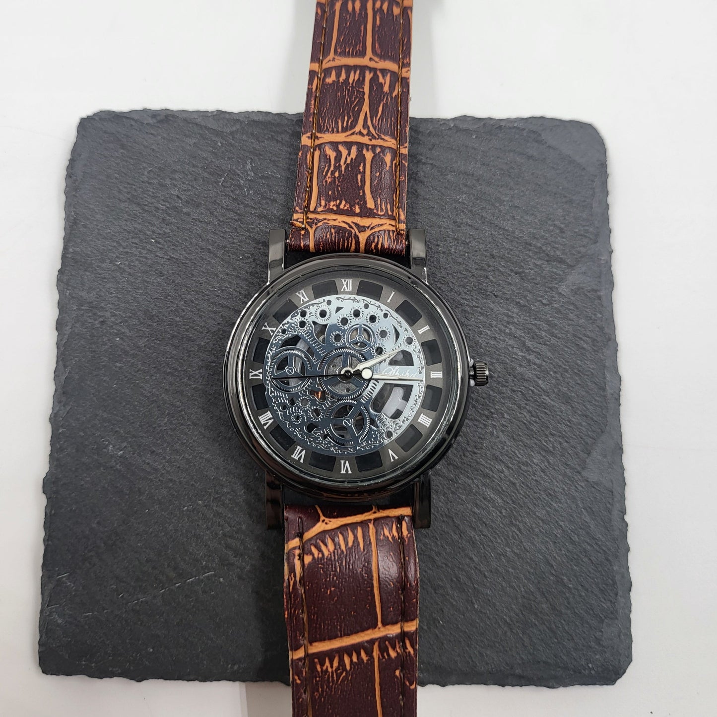 Hollow Gear Wrist Watch With Brown Band Wrist Watch - Pretty Savage Jewellery