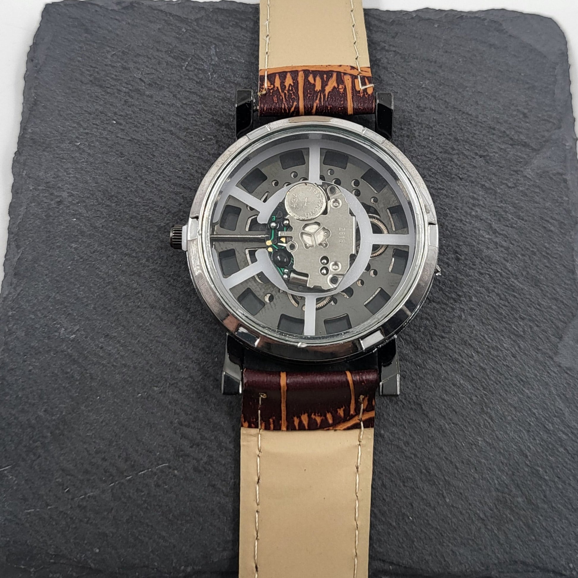 Hollow Gear Wrist Watch With Brown Band Wrist Watch - Pretty Savage Jewellery