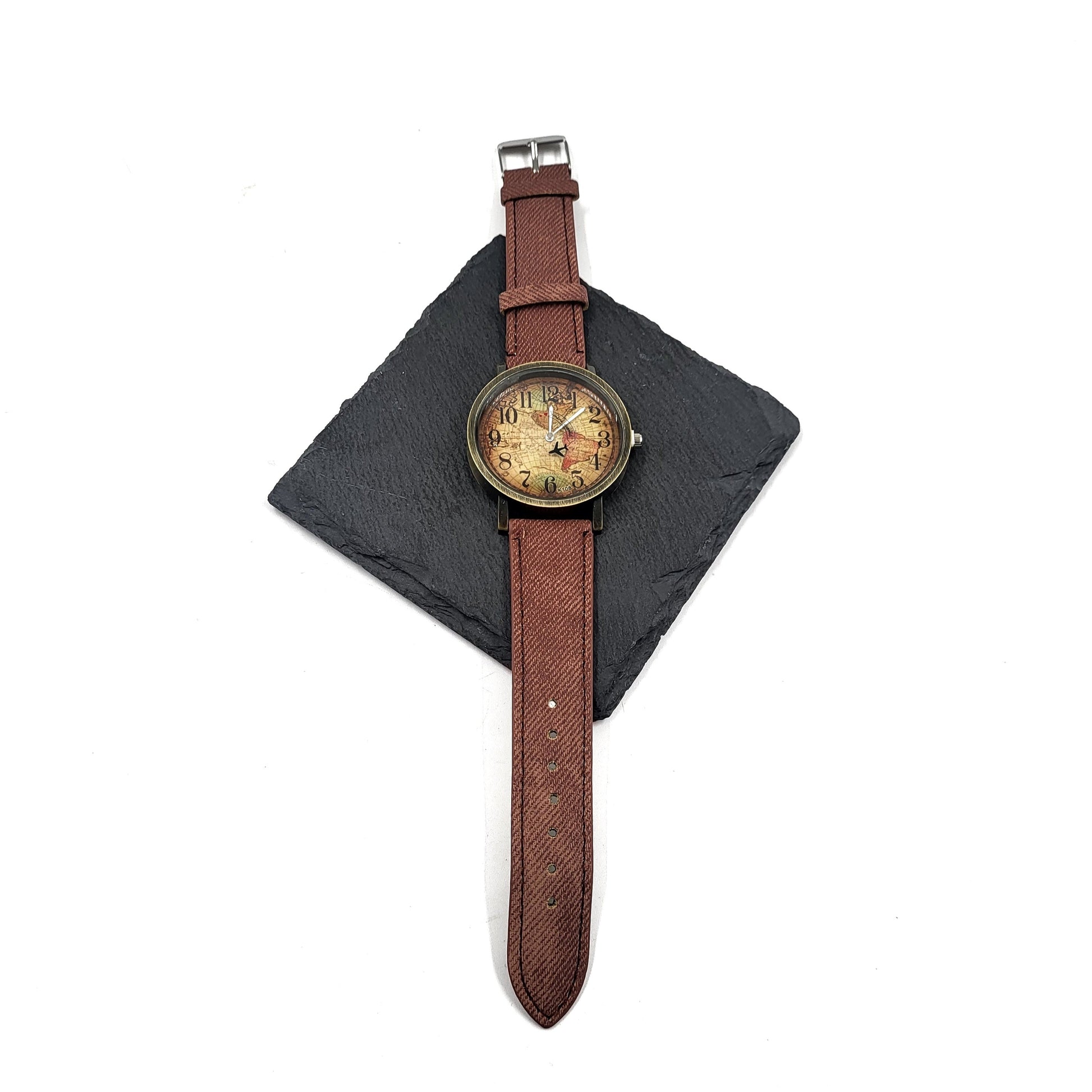 World Travel Wrist Watch With Brown Band Wrist Watch - Pretty Savage Jewellery