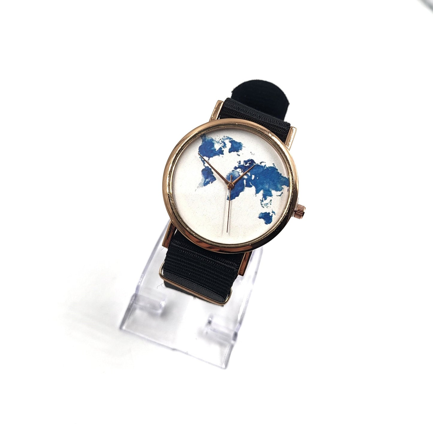 World Map Wrist Watch With Black Band Wrist Watch - Pretty Savage Jewellery