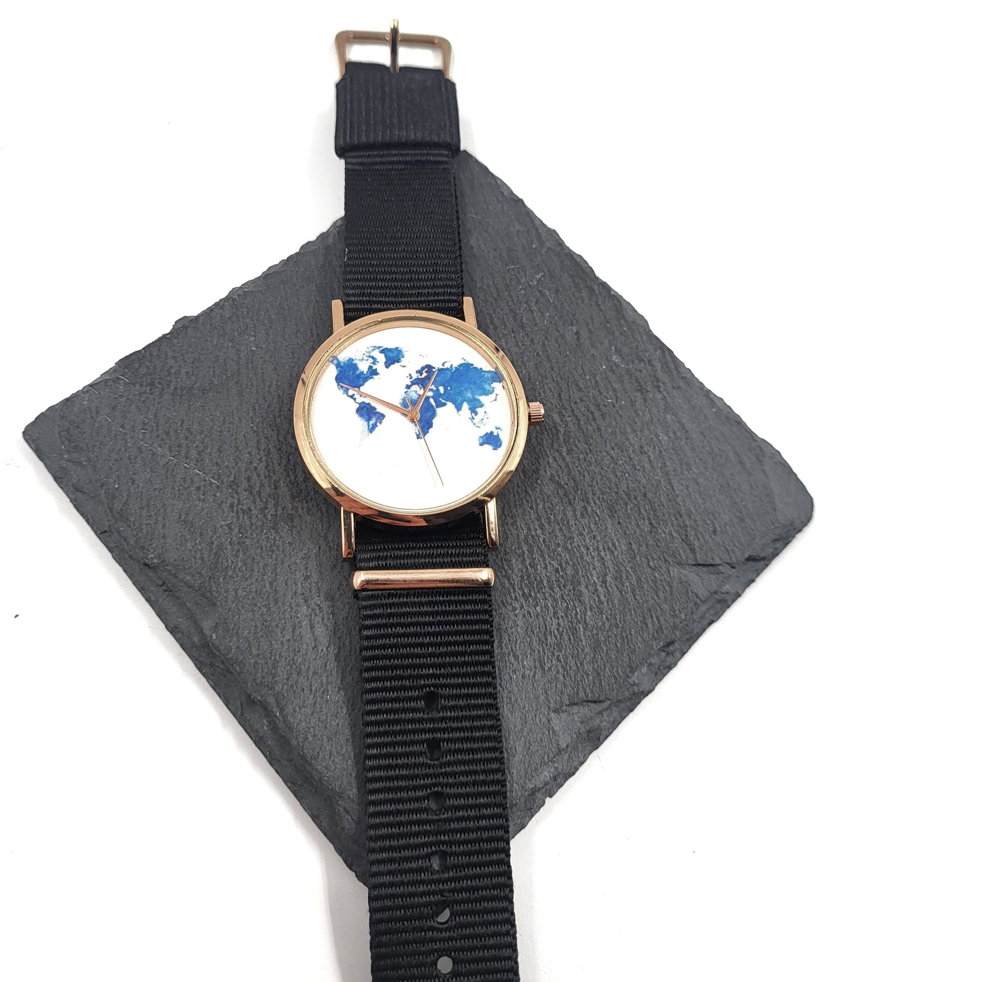 World Map Wrist Watch With Black Band Wrist Watch - Pretty Savage Jewellery