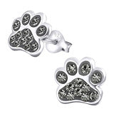 Sterling Silver Cute Jewelled Paw Print Ear Stud Earrings - Pretty Savage Jewellery