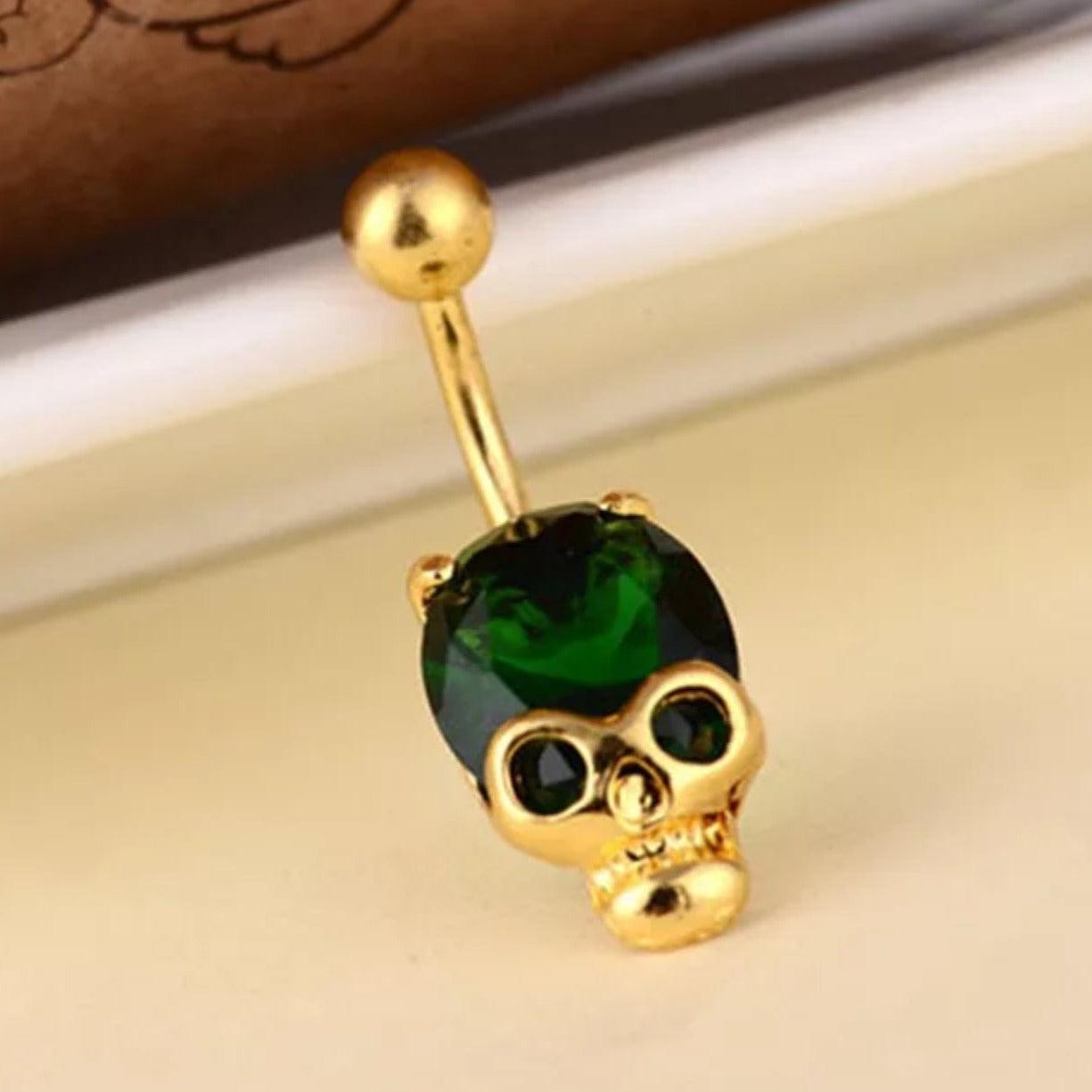 Skull Belly Bar Golden Skull Skeleton Navel Bar Belly Button Piercing Body Jewellery - Pretty Savage Jewellery