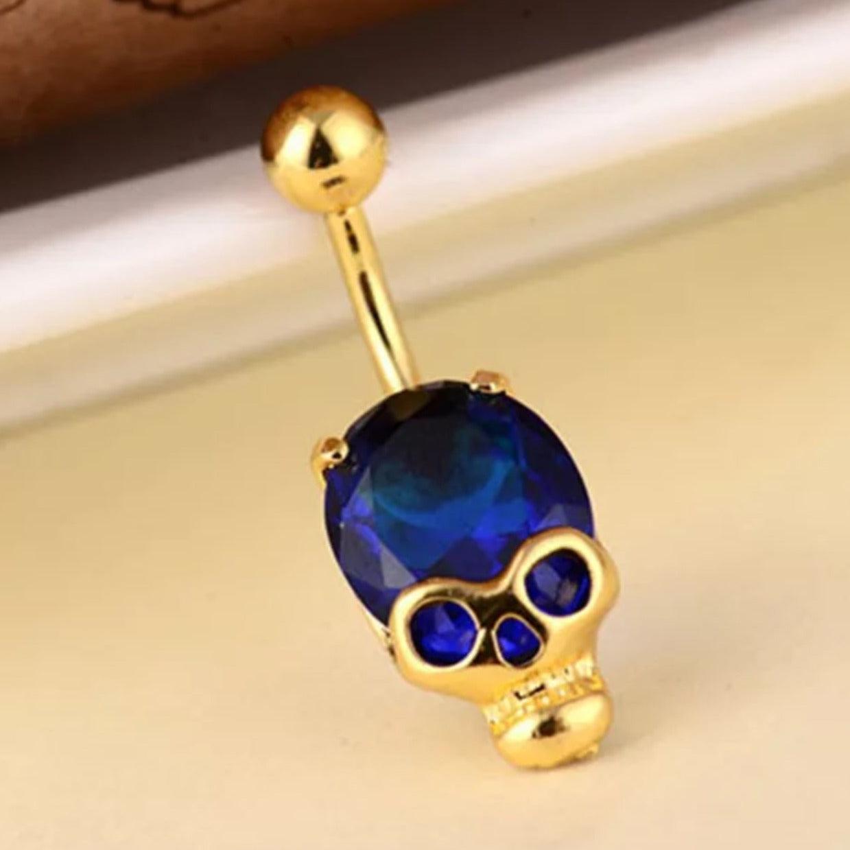 Skull Belly Bar Golden Skull Skeleton Navel Bar Belly Button Piercing Body Jewellery - Pretty Savage Jewellery