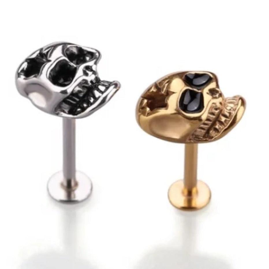 Skull Labret Studs Skull Lip Stud Earring Cartilage Tragus Helix Stud Body Piercing - Pretty Savage Jewellery