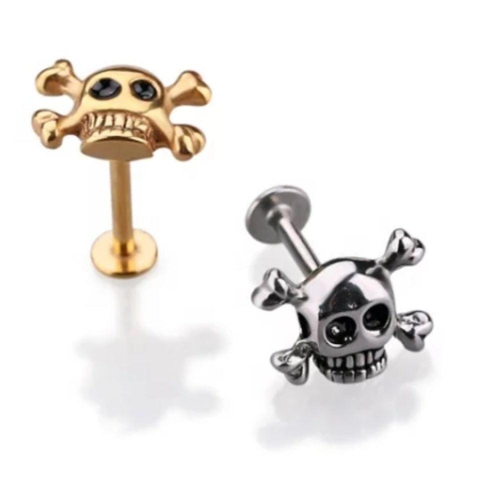 Crossbones Skull Threaded Labret Studs - Pretty Savage Jewellery