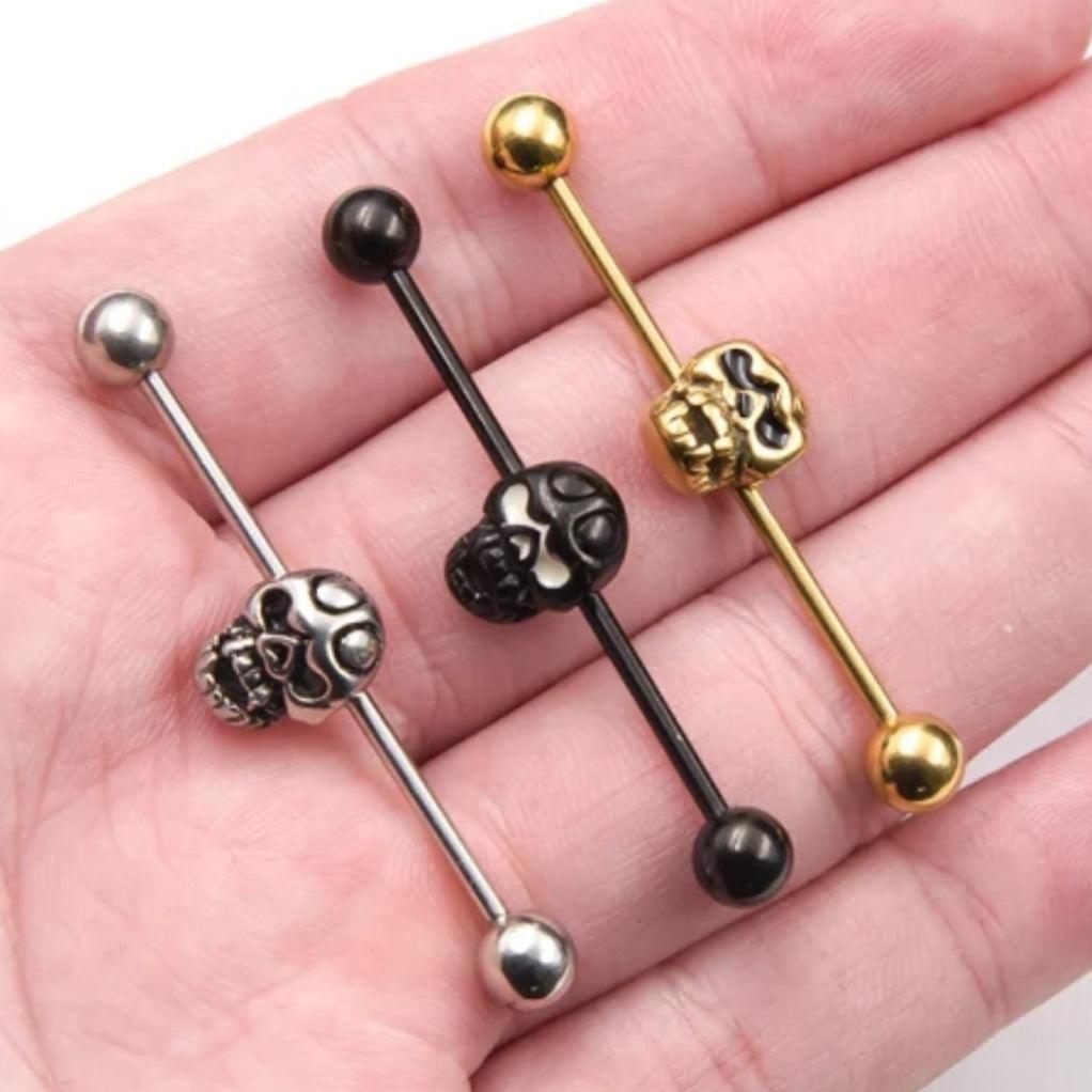 Skull Industrial Bar Skull Skeleton Head Bar Scaffold Bar Body Jewellery Barbell 38mm - Pretty Savage Jewellery