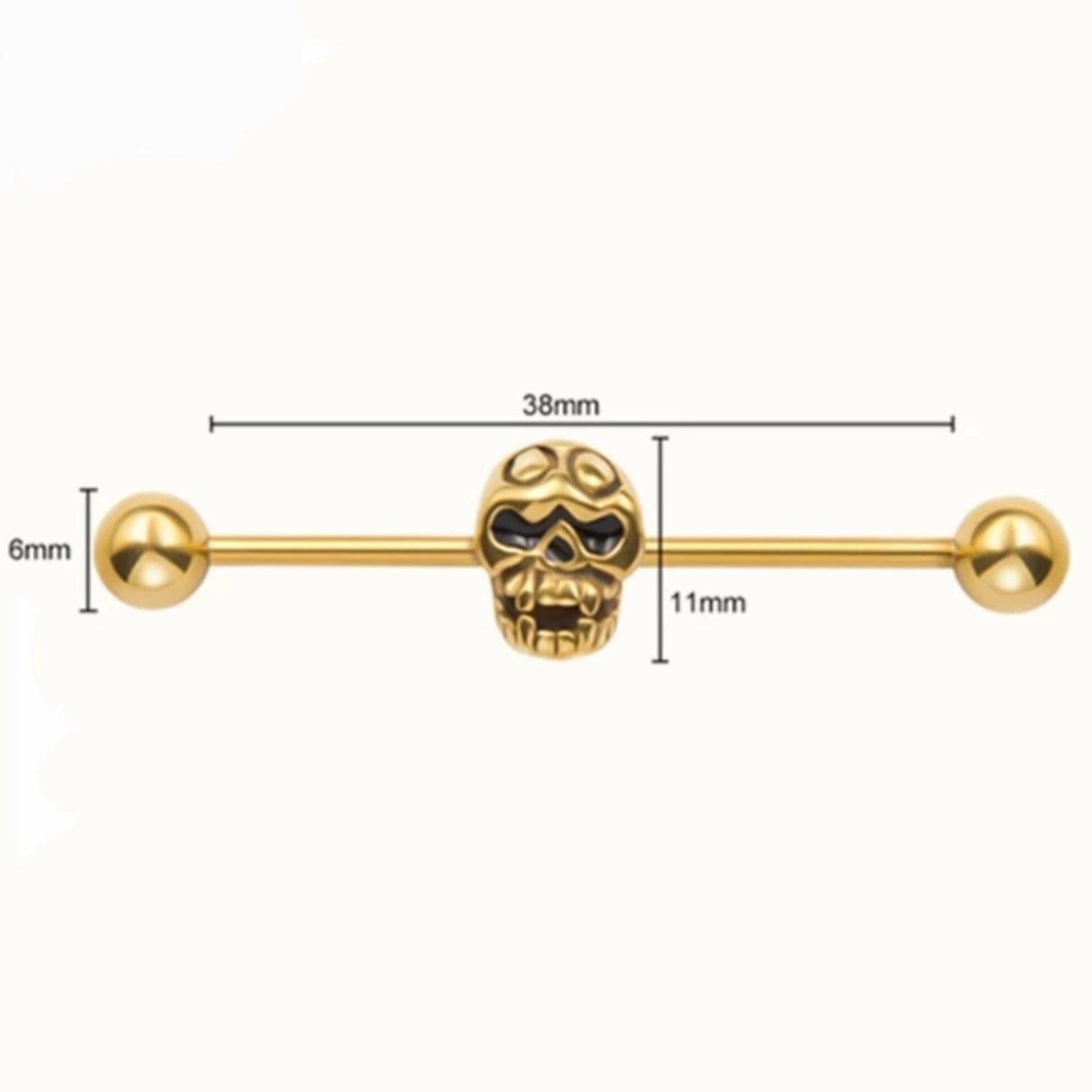 Skull Industrial Bar Skull Skeleton Head Bar Scaffold Bar Body Jewellery Barbell 38mm - Pretty Savage Jewellery