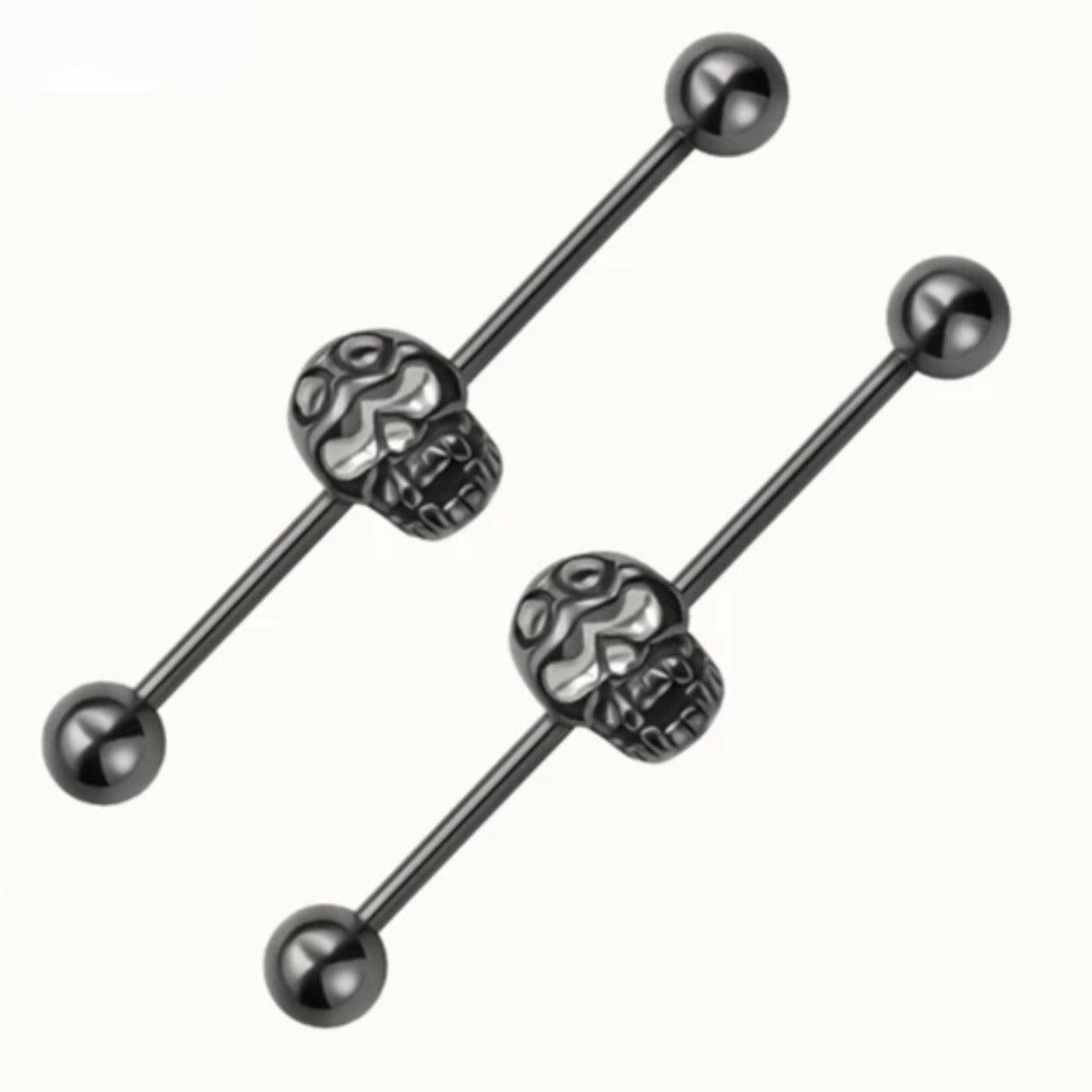 Skull Industrial Bar Skull Skeleton Head Bar Scaffold Bar Body Jewellery Barbell 38mm - Pretty Savage Jewellery