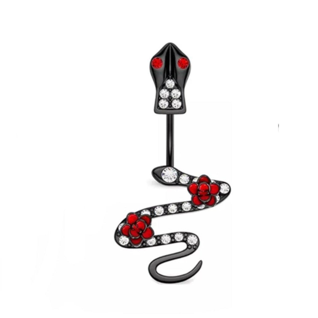 Snake Belly Bar Halloween Body Jewellery Spooky Black And Red Snake Navel Bar - Pretty Savage Jewellery