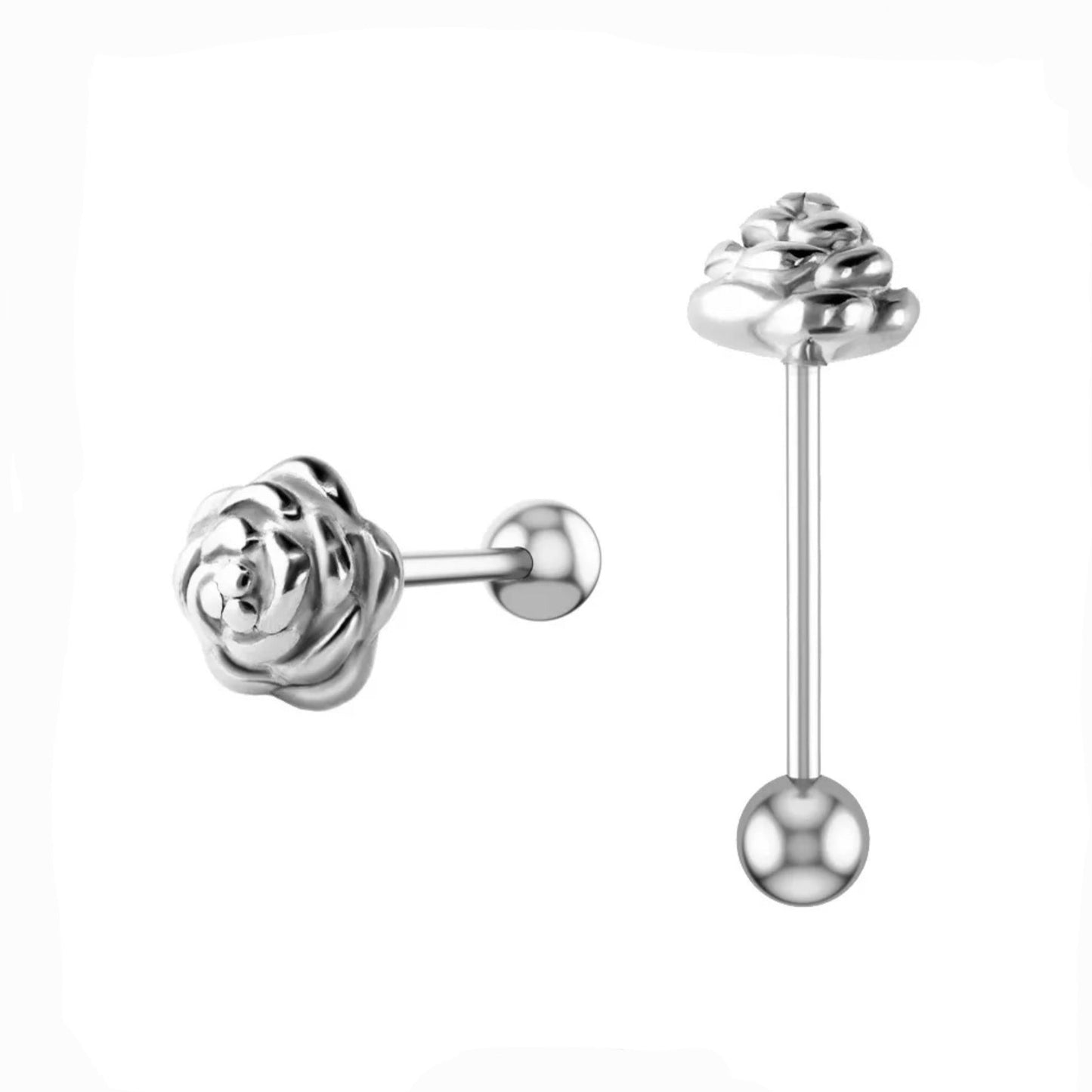 Rose tongue barbells Gold/Black/Silver Rose Flower Tongue Bar 16mm - Pretty Savage Jewellery