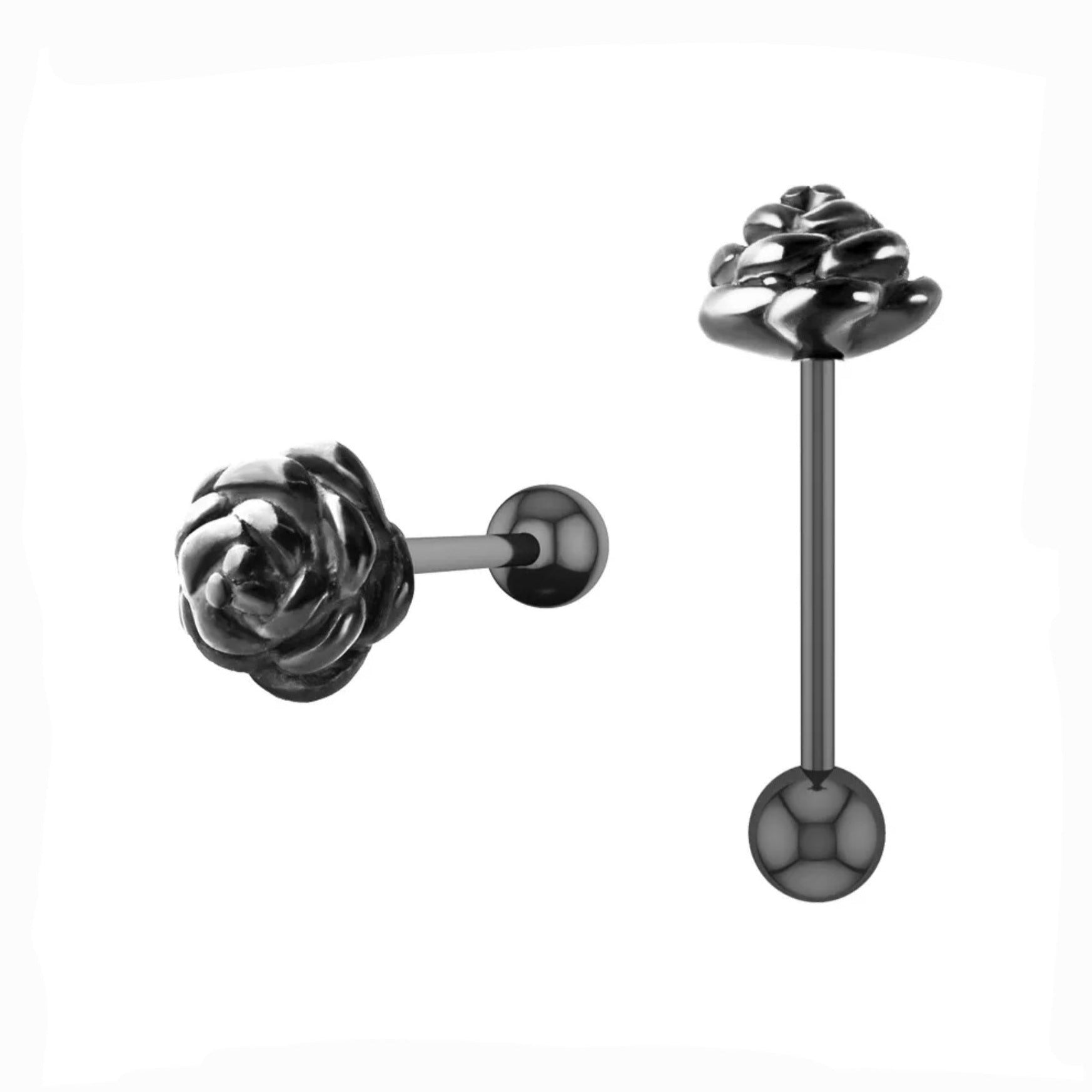 Rose tongue barbells Gold/Black/Silver Rose Flower Tongue Bar 16mm - Pretty Savage Jewellery