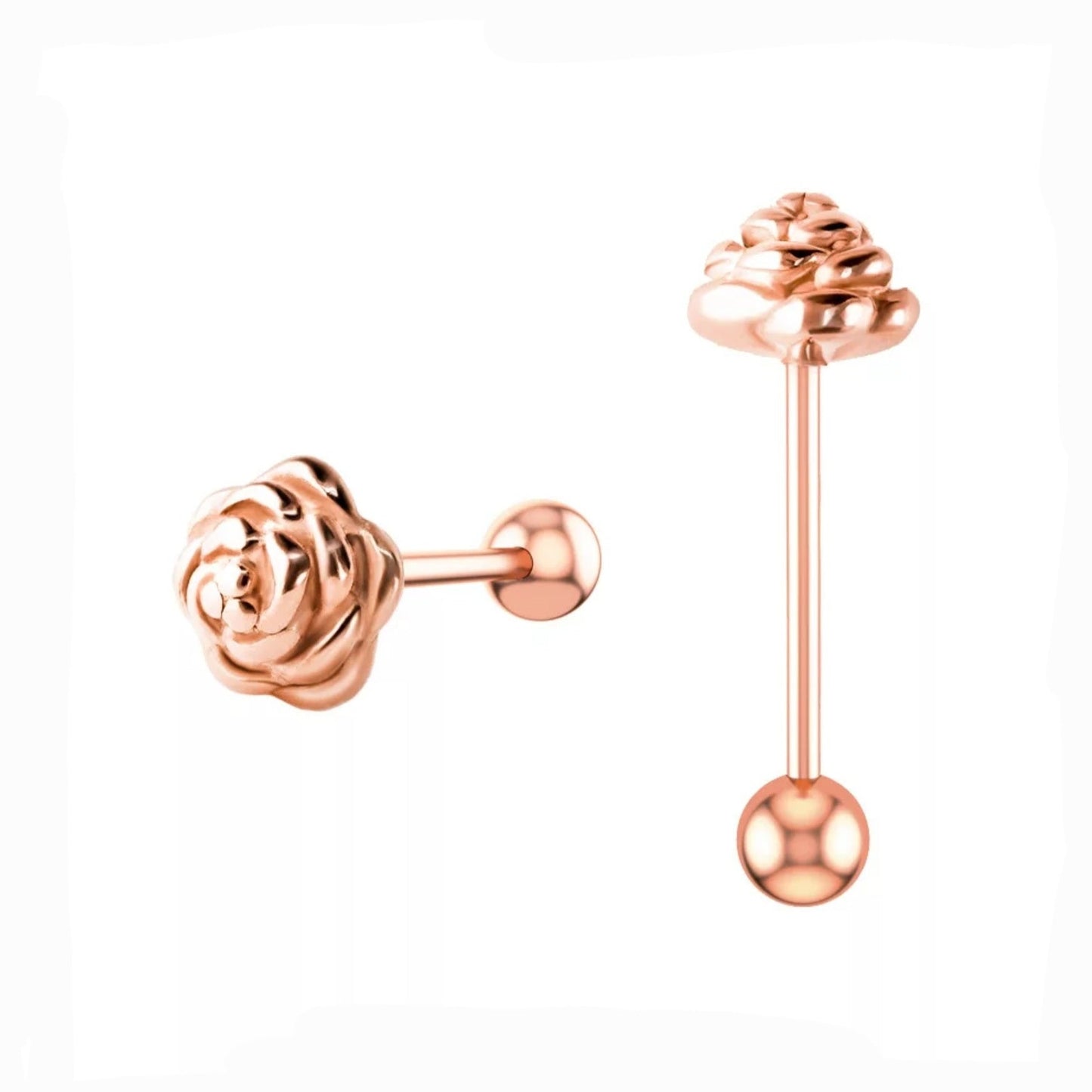 Rose tongue barbells Gold/Black/Silver Rose Flower Tongue Bar 16mm - Pretty Savage Jewellery