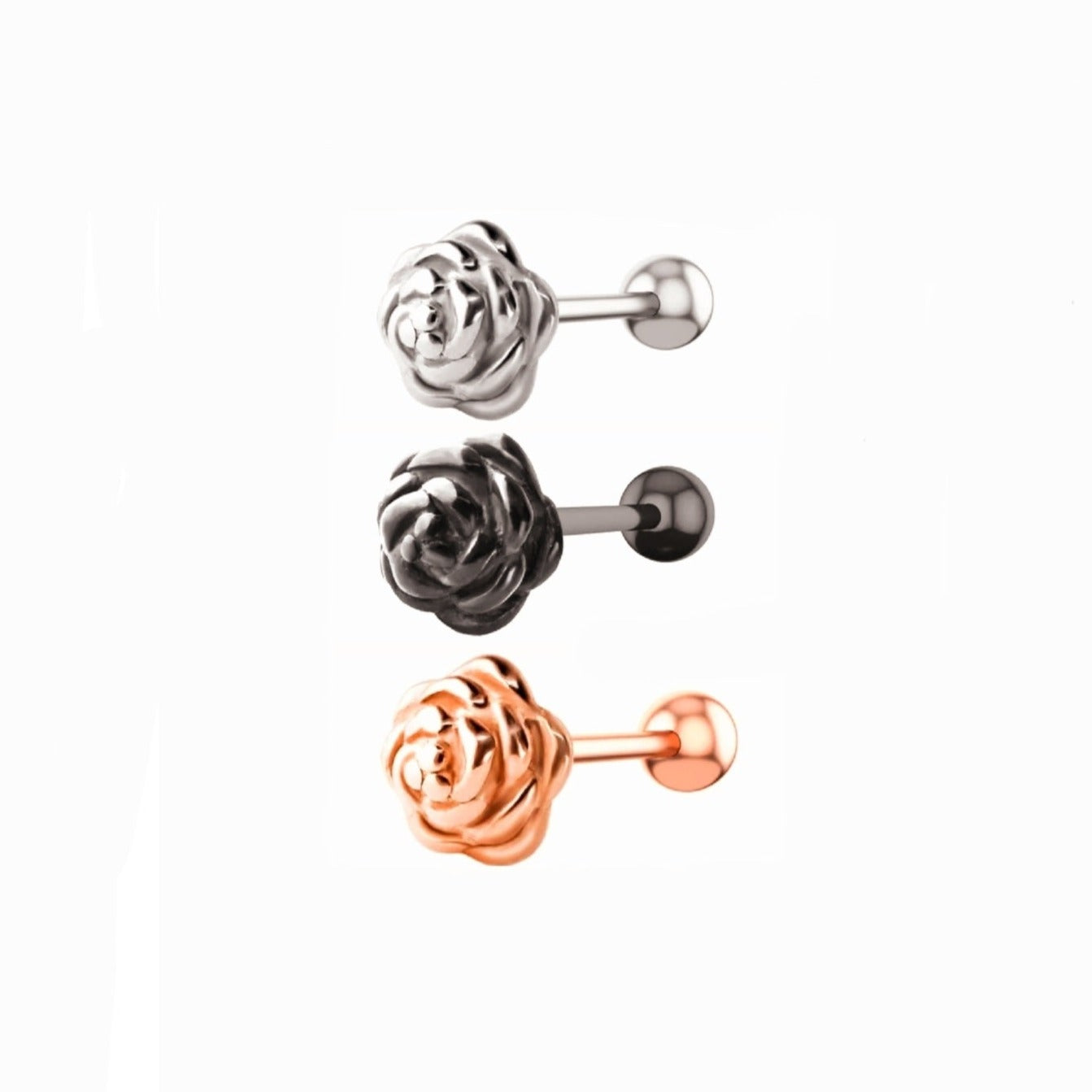 Rose tongue barbells Gold/Black/Silver Rose Flower Tongue Bar 16mm - Pretty Savage Jewellery