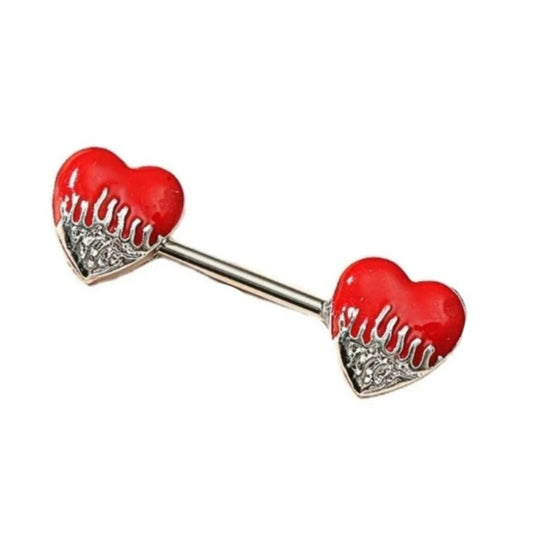 Burning Red Heart Nipple Bar - Pretty Savage Jewellery