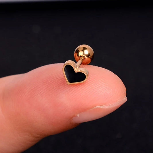 Black Heart Golden Ear Stud - Pretty Savage Jewellery