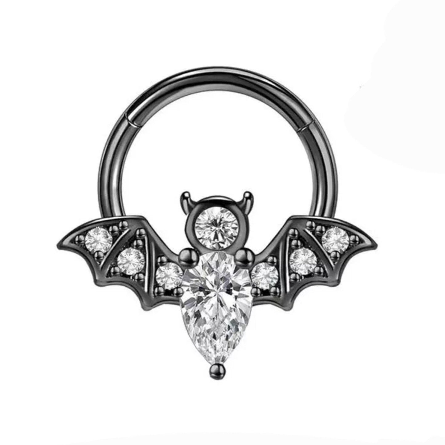 Spooky Vampire Bat Hinged Septum Ring Clicker - Pretty Savage Jewellery