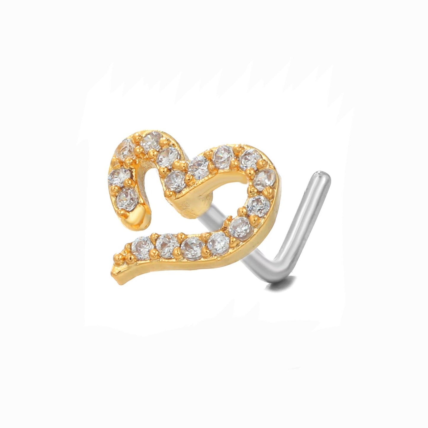 Crystal Heart Design Nose Stud - Pretty Savage Jewellery