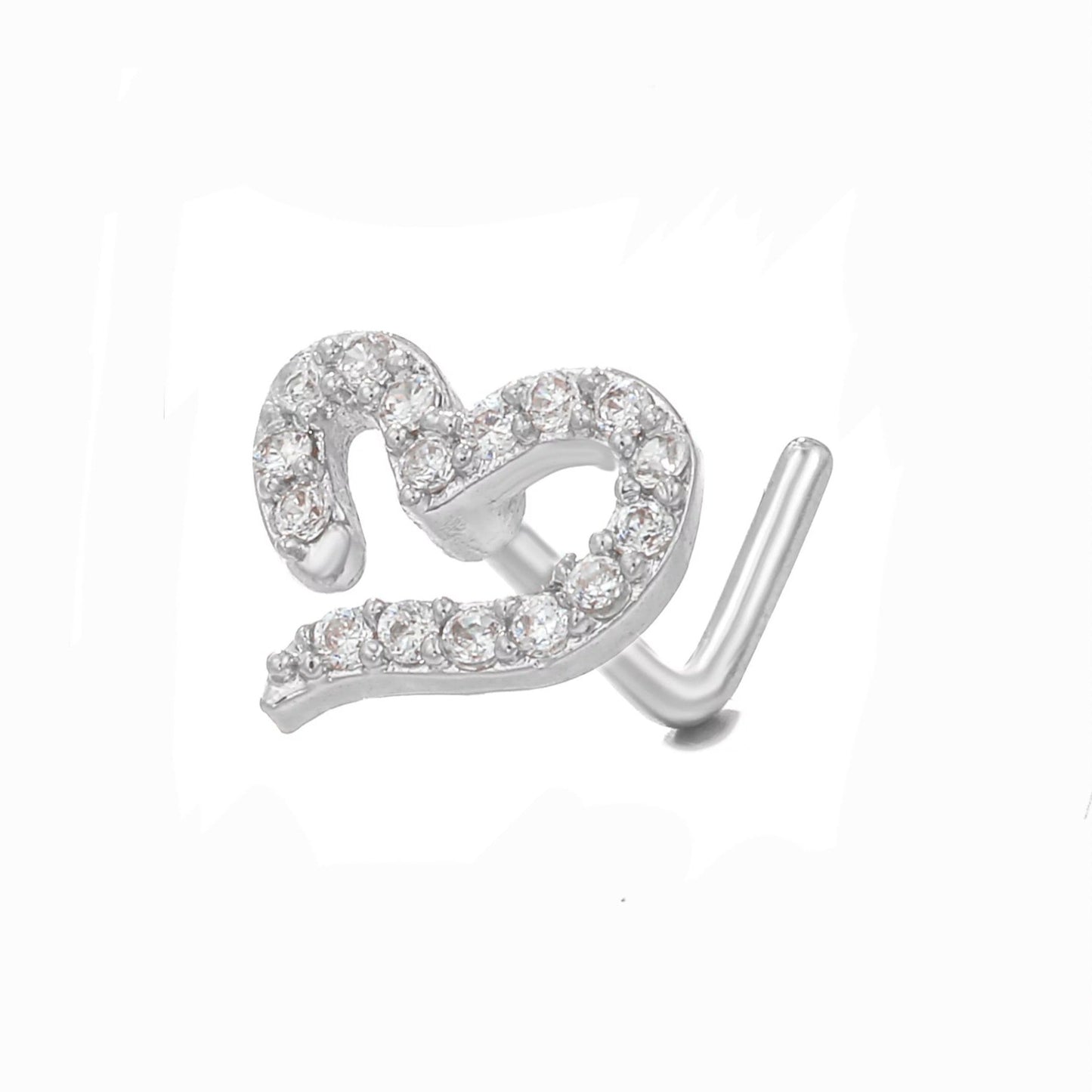 Crystal Heart Design Nose Stud - Pretty Savage Jewellery