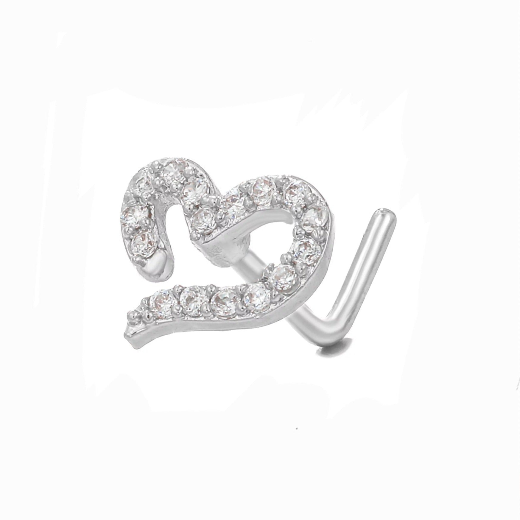 Crystal Heart Design Nose Stud - Pretty Savage Jewellery