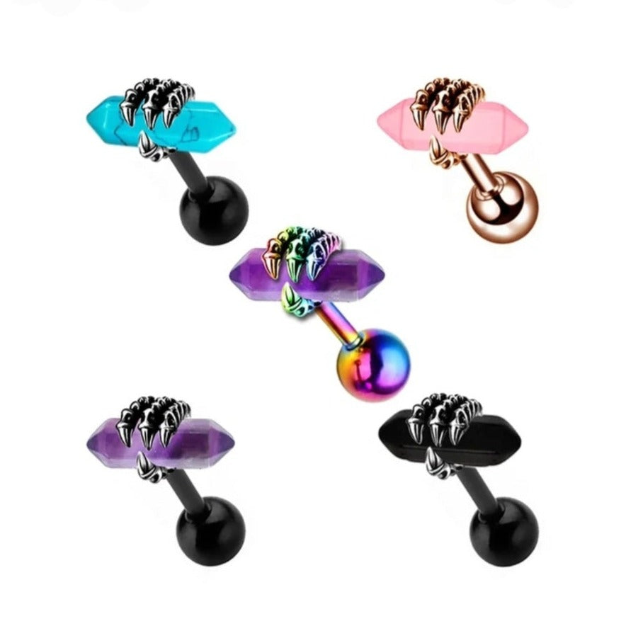 Skeleton Hand Quartz Crystal Studs - Pretty Savage Jewellery