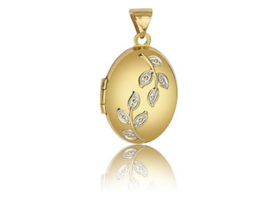 9ct Yellow Gold Oval Locket With Leaves Detail, 17x13mm - Pretty Savage Jewellery