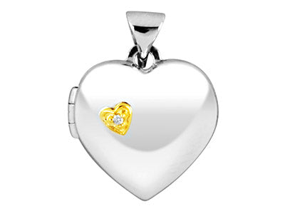 Sterling Silver Locket Gold Plated Diamond Set Heart - Pretty Savage Jewellery