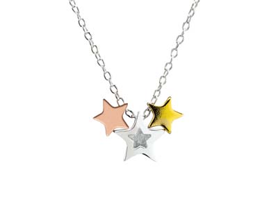 Sterling Silver Three Star Design Necklet Plated Sil, Yellow And Red - Pretty Savage Jewellery