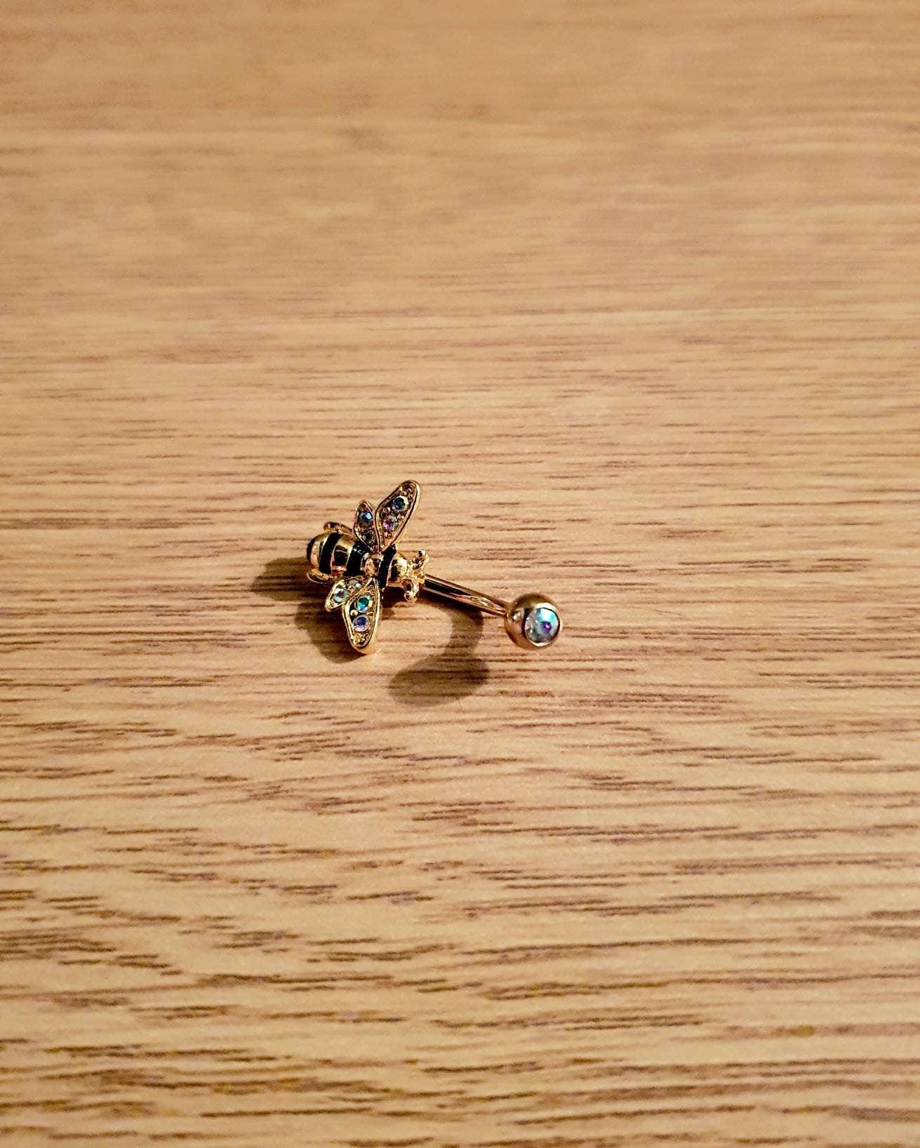 Honeybee Bumblebee Belly Bar Navel Bar 14G golden-Toned Belly Bar belly button Jewelry - Pretty Savage Jewellery